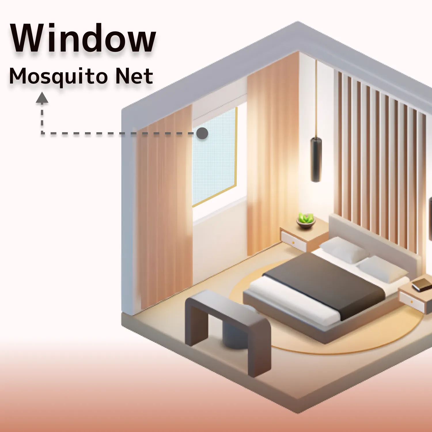 Polyester Pre-Stitched Window Mosquito Net -BEIGE