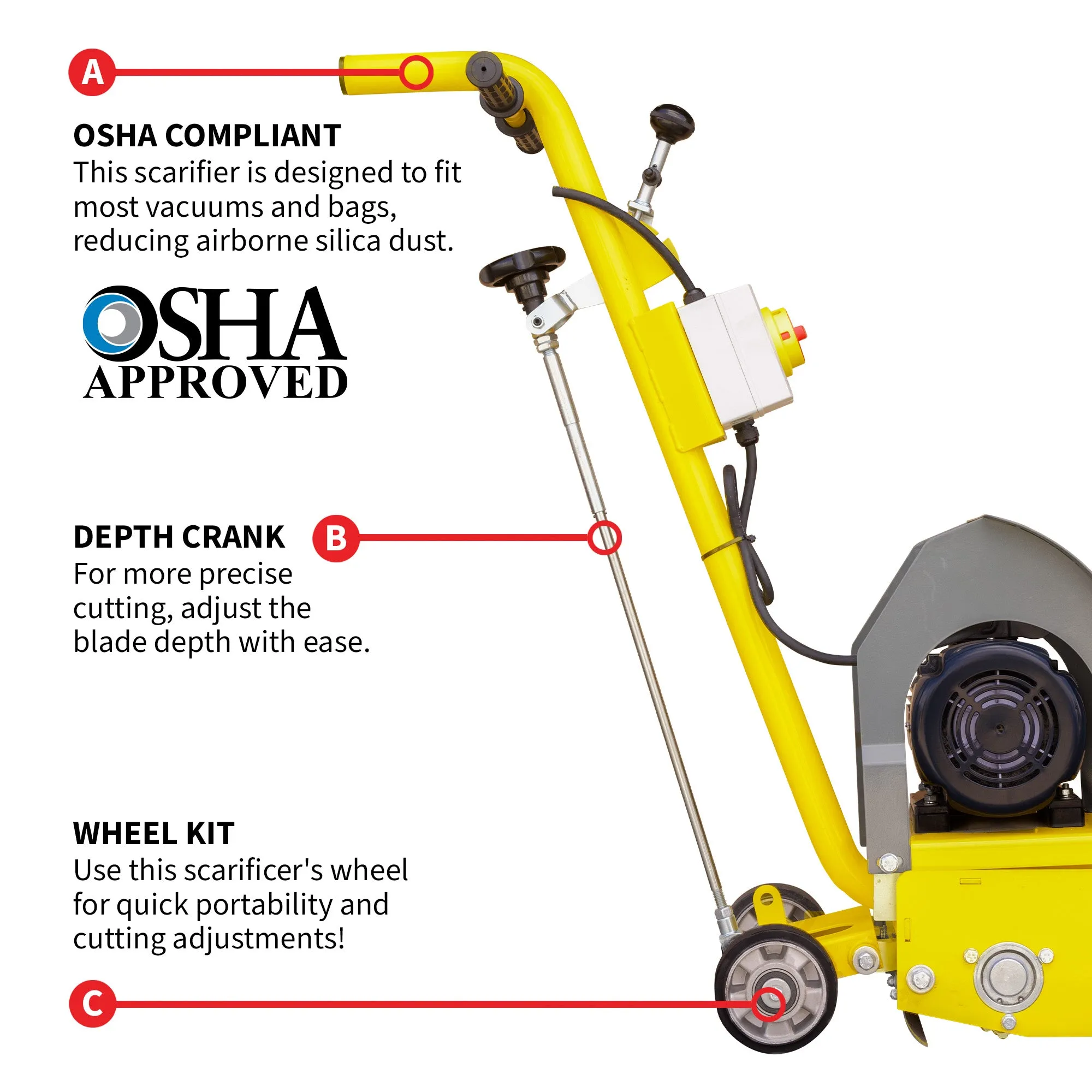 Pre Order: Electric 8” Concrete Scarifier Planer Grinder for Sidewalk Trip Hazard Repair, Traffic Line Removal