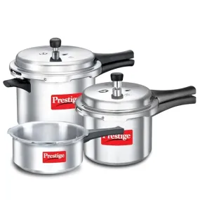 Prestige 2L 3L 5 Litres Popular Max outer lid Aluminium combo Pressure Cooker with 2 lids |Gas & Induction compatible|Pressure Indicator | Gasket-release system