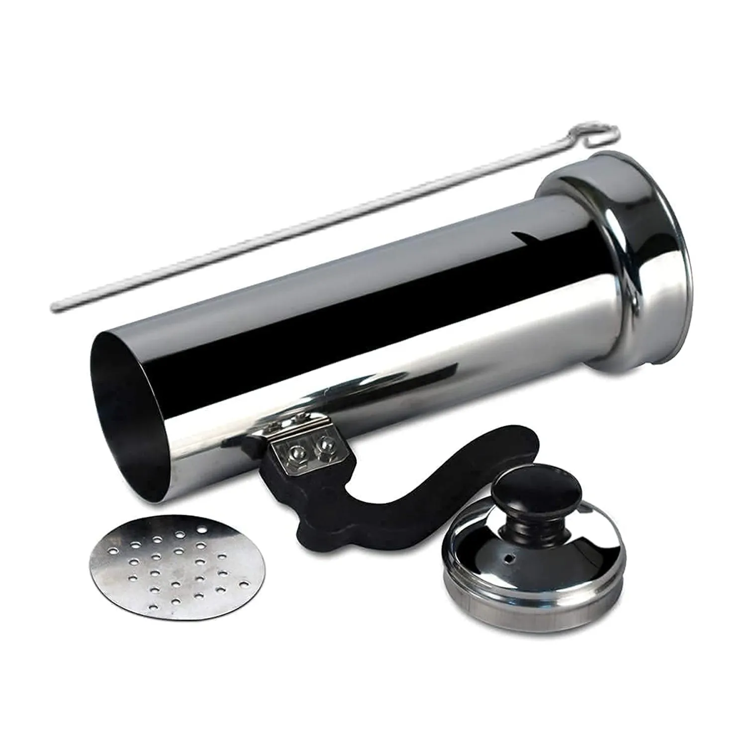 Puttu Maker with Steamer Plate, Metal Stick, Black Plastic Handle, Silver Lid,  Puttu Maker Set  To Use with Pressure Cooker Top, Food Grade Stainless Steel