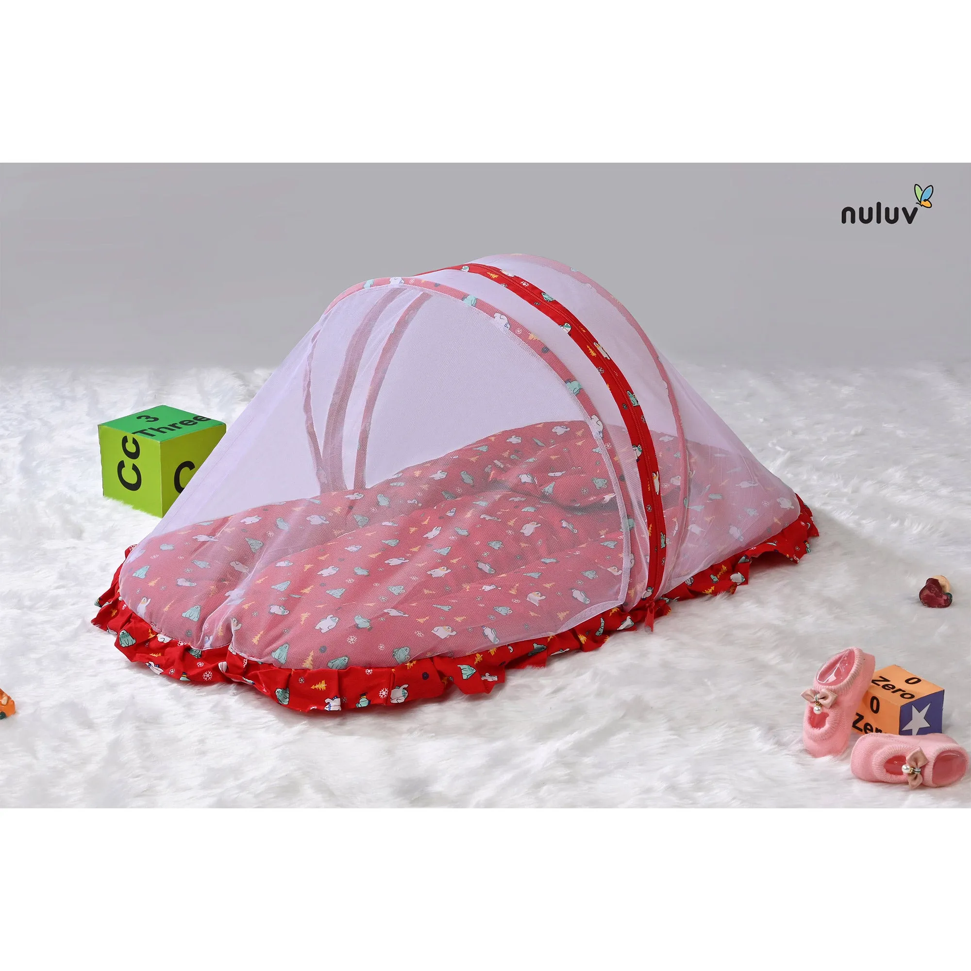 Red bed with Mosquito Net 100 % Organic Cotton with Antimicrobial Finish