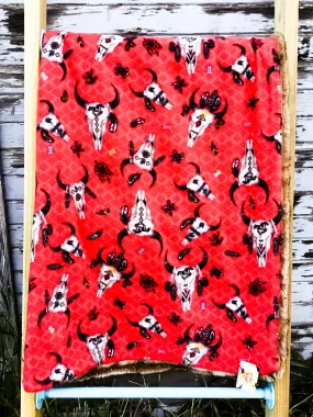 Red Floral Bull Skull Adult Blanket