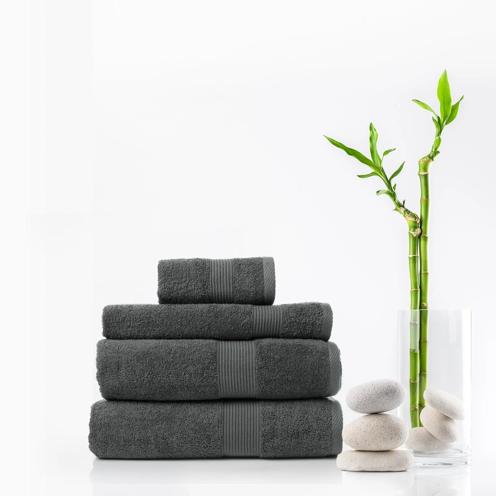 Royal Comfort 4 Piece Cotton Bamboo Towel Set 450GSM Luxurious Absorbent Plush - Granite