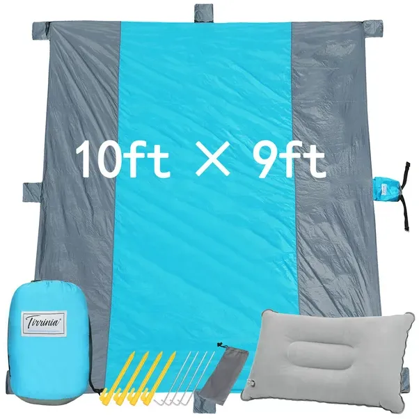 Sand-Free Beach Blanket and Inflatable Pillow Set