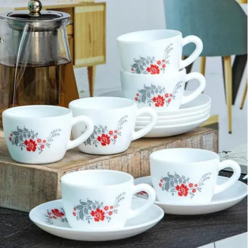 Scarlet Bliss Cup & Saucer Set, 6 Pcs