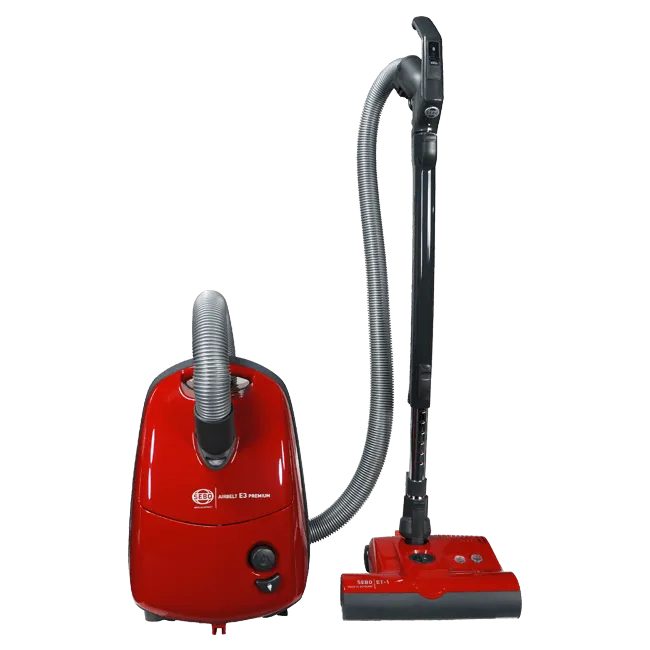 Sebo AIRBELT E3 Premium w/ET1 Powerhead & Parquet Brush Canister Vacuum 91642AM RED