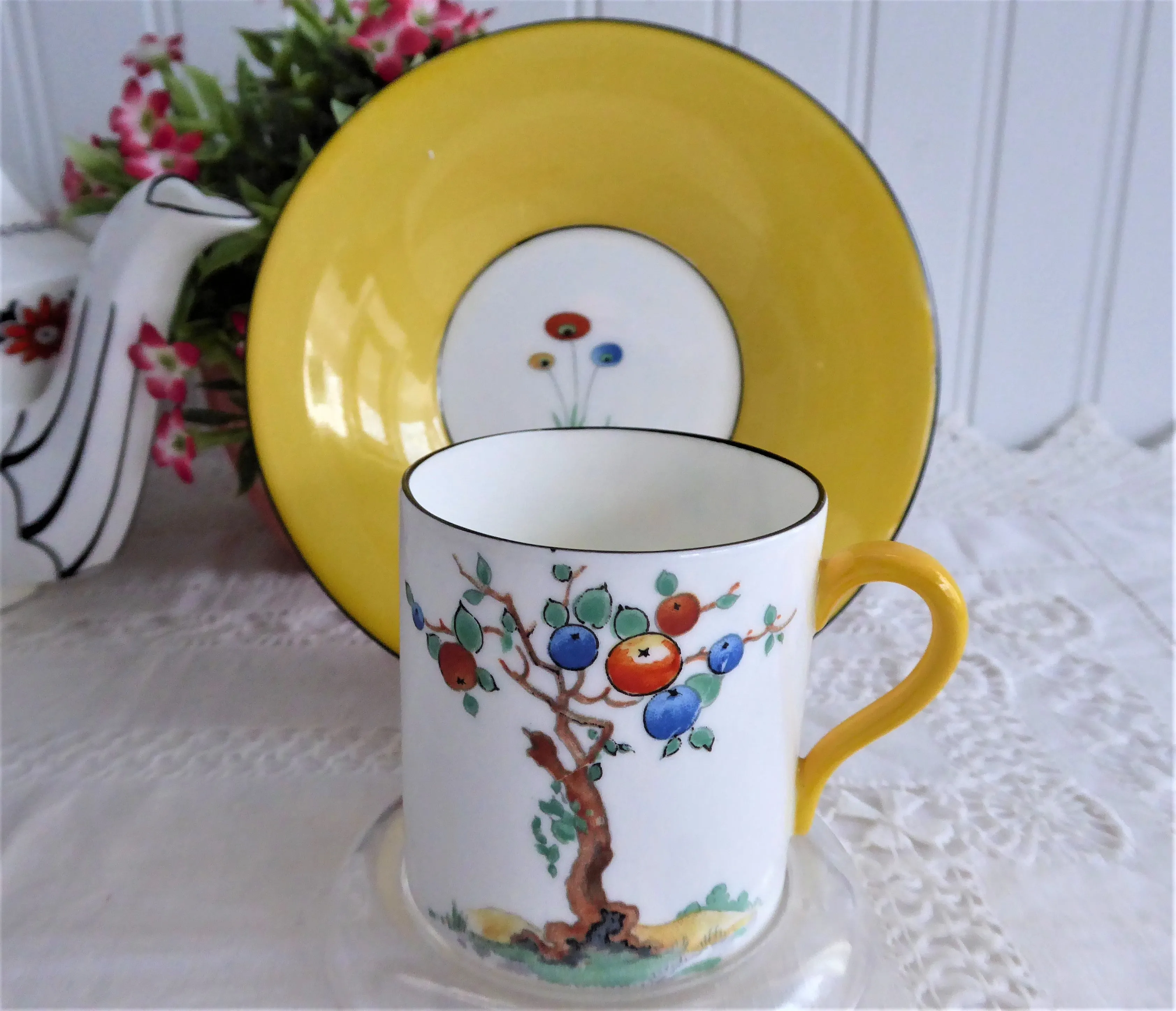 Shelley Crabtree Art Deco Cup And Saucer Yellow Demitasse 1930s Mocha Shape