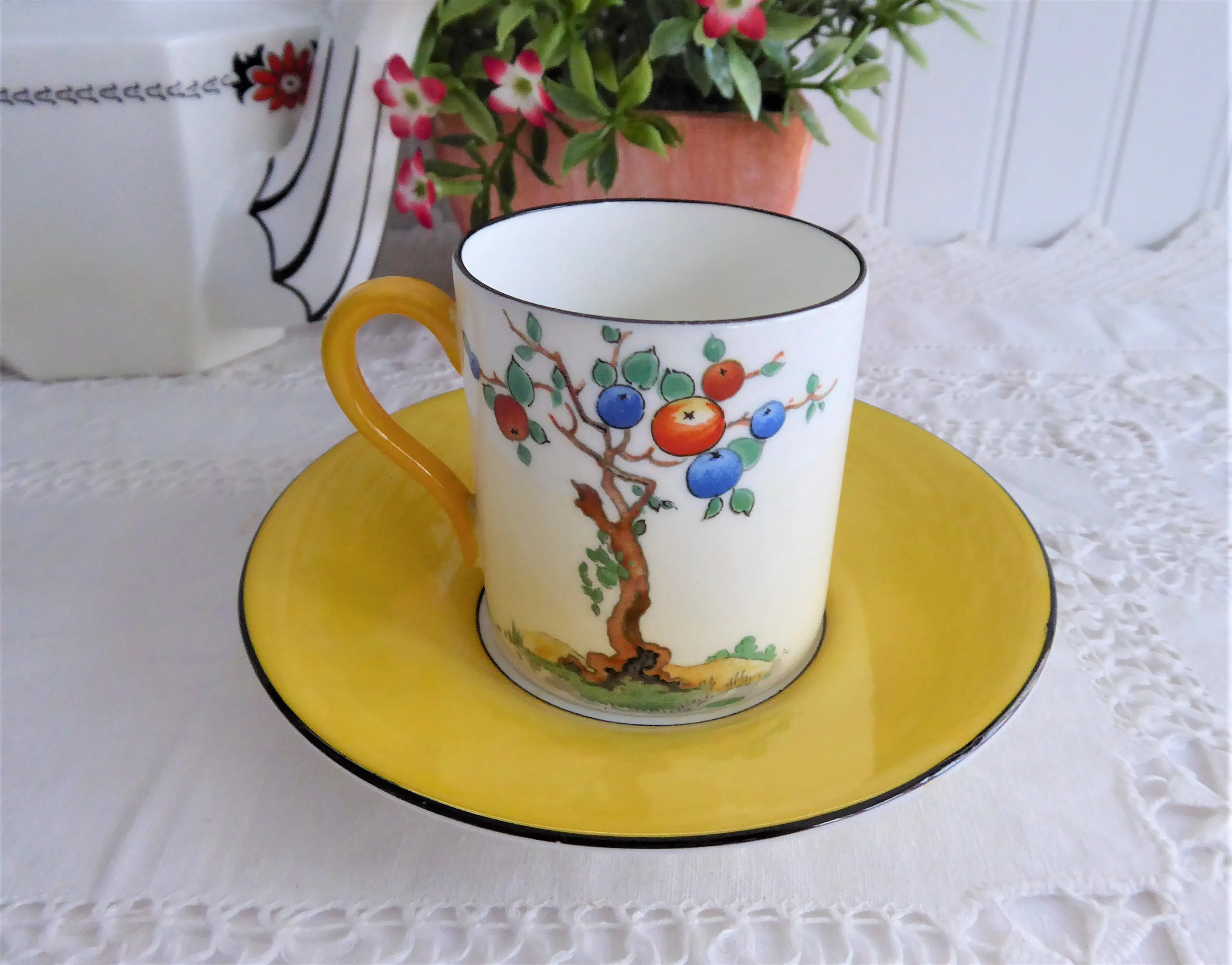 Shelley Crabtree Art Deco Cup And Saucer Yellow Demitasse 1930s Mocha Shape