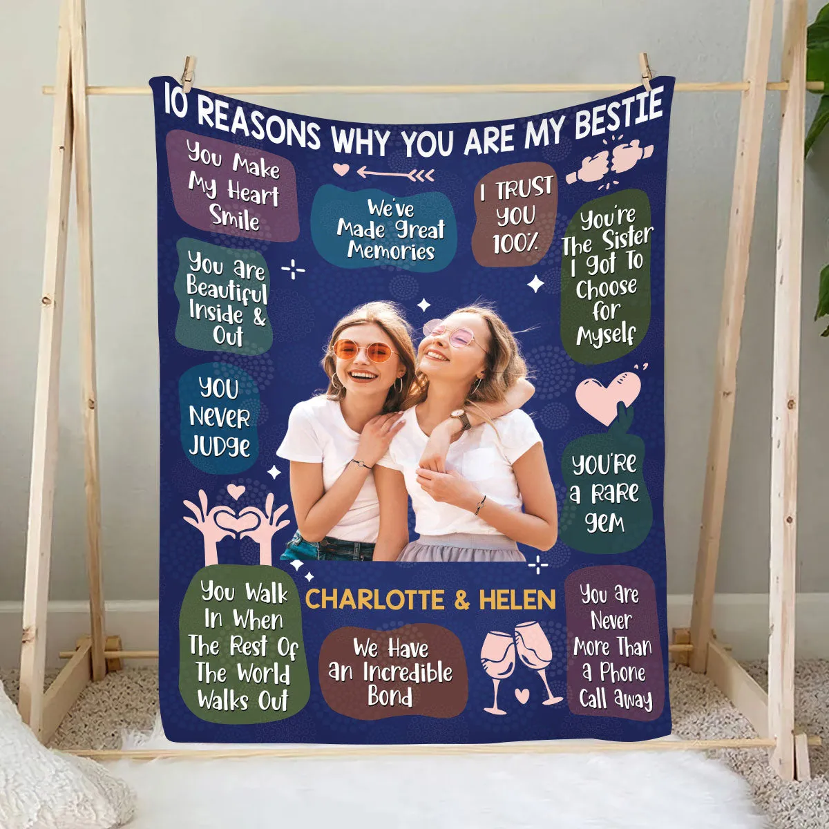 Teesdily | Bestie Custom Photo Blanket 10 Reasons Why You Are My Bestie Throw Blanket We've Made Great Memories Fleece Bestie Gift For Birthday