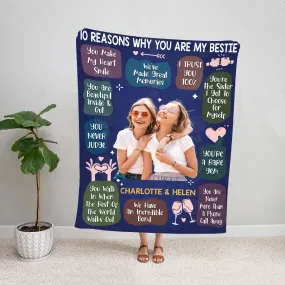 Teesdily | Bestie Custom Photo Blanket 10 Reasons Why You Are My Bestie Throw Blanket We've Made Great Memories Fleece Bestie Gift For Birthday