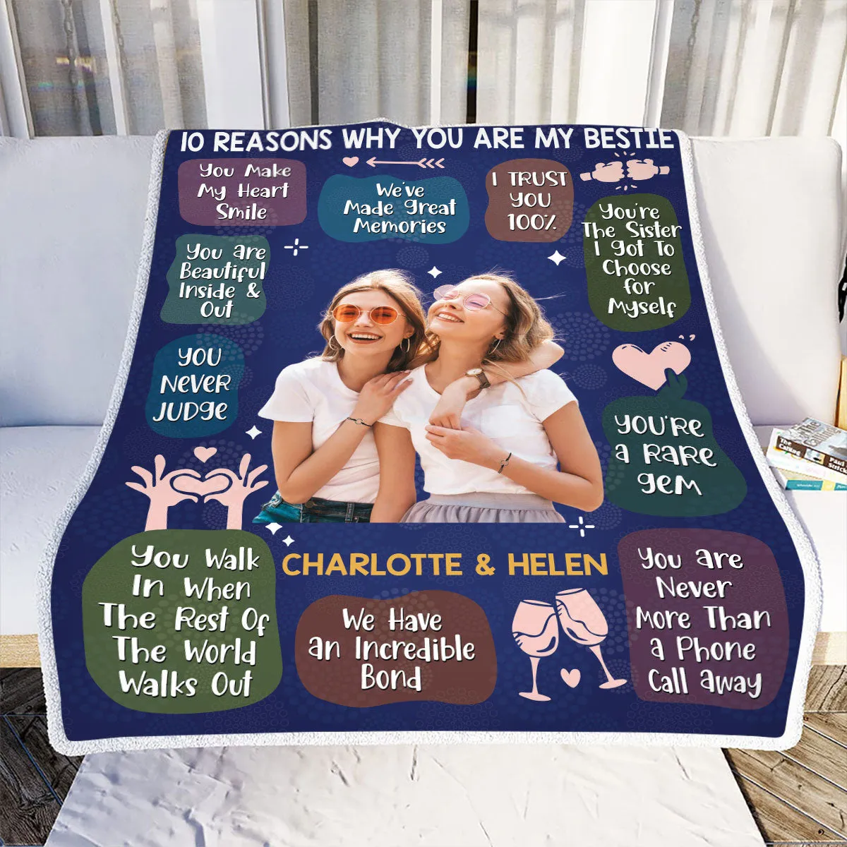 Teesdily | Bestie Custom Photo Blanket 10 Reasons Why You Are My Bestie Throw Blanket We've Made Great Memories Fleece Bestie Gift For Birthday