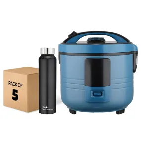 The Better Home FUMATO Cookeasy Automatic 500W Electric Rice Cooker 1.5L Blue & Stainless Steel Water Bottle 1 Litre Pack of 5 Black