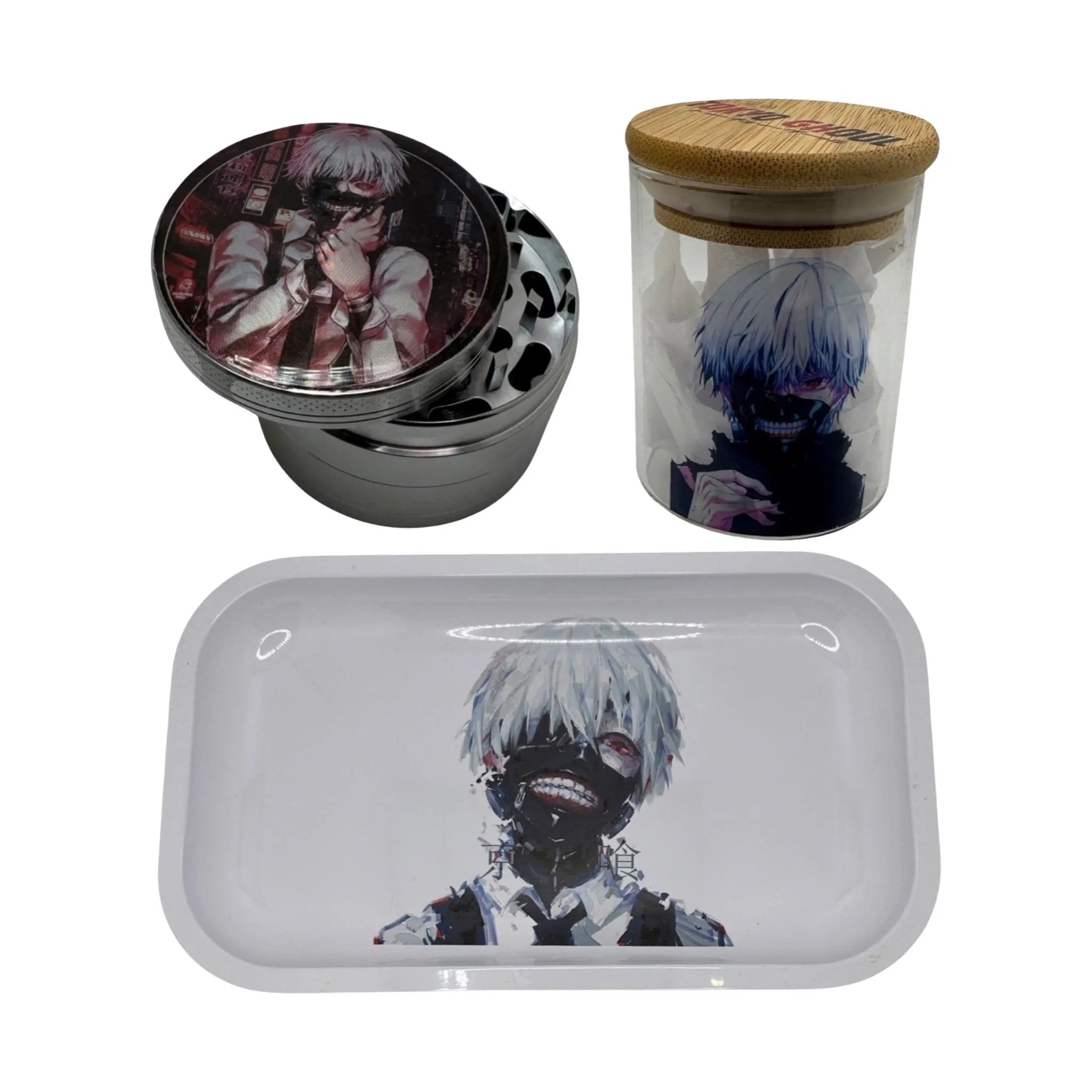 Tokyo Ghoul Anime Herb Grinder, Stash Jar, Rolling Tray Set