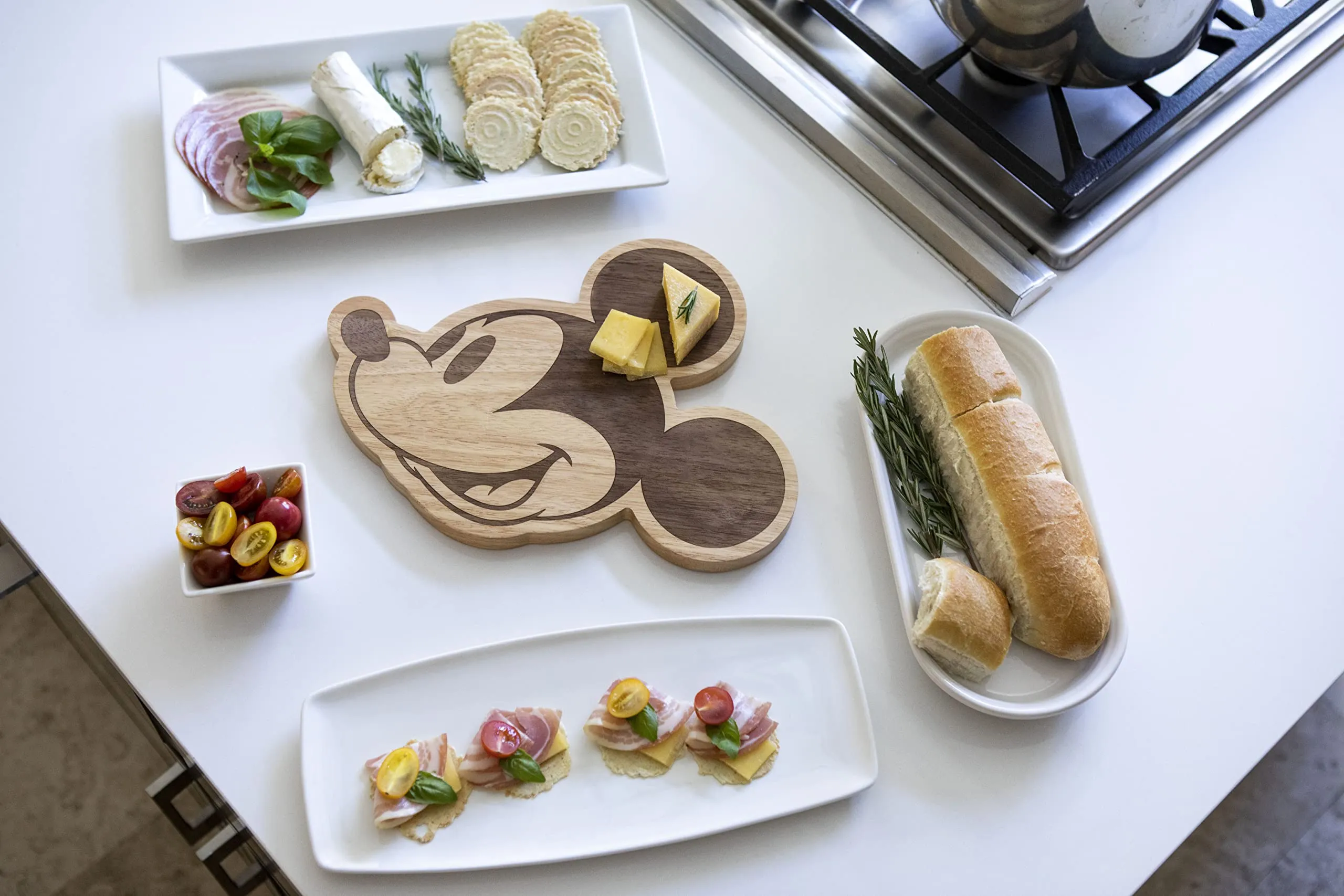 TOSCANA - a Picnic Time brand - Disney Mickey Mouse Disney Classics Mickey Mouse Cutting Board - Wood Cheese Board - Charcuterie Board 14" x 11" Natural