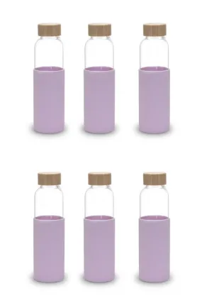 UMAI Borosilicate Glass Water Bottle with Sleeve 550ml | Non Slip Silicon Sleeve & Bamboo Lid | Fridge Water Bottle For Home & Office (Purple, Pack of 6)