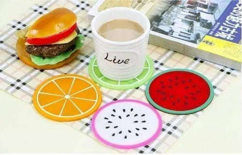 Vital Creations Colorful Silicone Coasters Fruit Slices Theme for Coffee and Wine Lovers, Multicolour,Set of 6