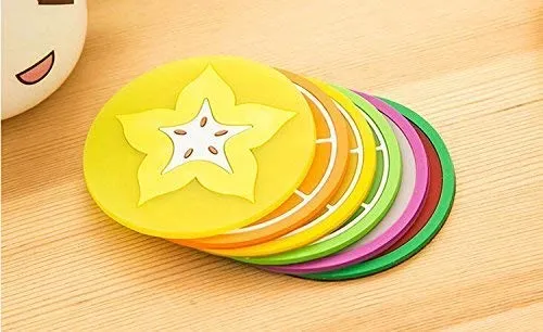 Vital Creations Colorful Silicone Coasters Fruit Slices Theme for Coffee and Wine Lovers, Multicolour,Set of 6