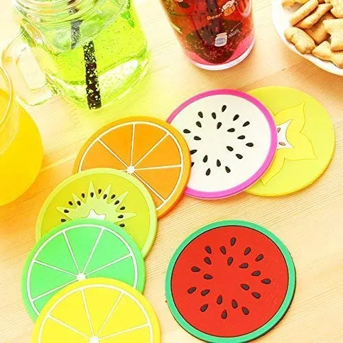 Vital Creations Colorful Silicone Coasters Fruit Slices Theme for Coffee and Wine Lovers, Multicolour,Set of 6