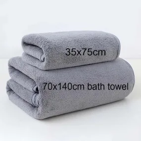 Yeknu Coral Fleece Thickened Towel and Bath Towel Set, Solid Color, Soft and Absorbent, Suitable for Home Gym Face Washing Towels