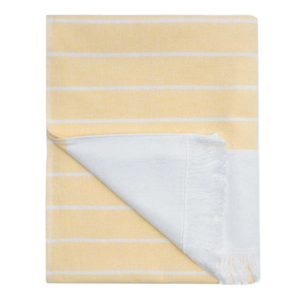 Yellow Stripe Fouta Towel Essentials Bundle (2 Wash   2 Hand   2 Bath Towels)