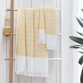 Yellow Stripe Fouta Towel Essentials Bundle (2 Wash   2 Hand   2 Bath Towels)