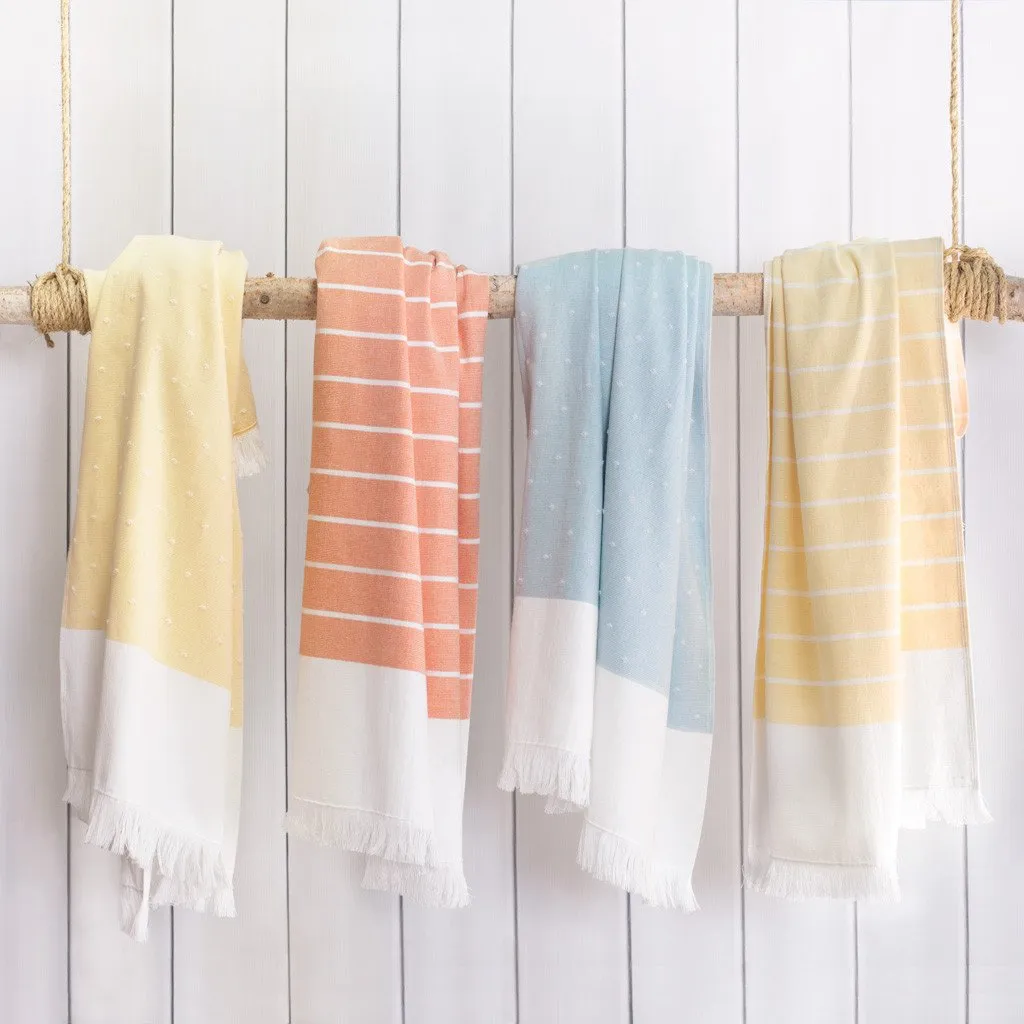 Yellow Stripe Fouta Towel Essentials Bundle (2 Wash   2 Hand   2 Bath Towels)