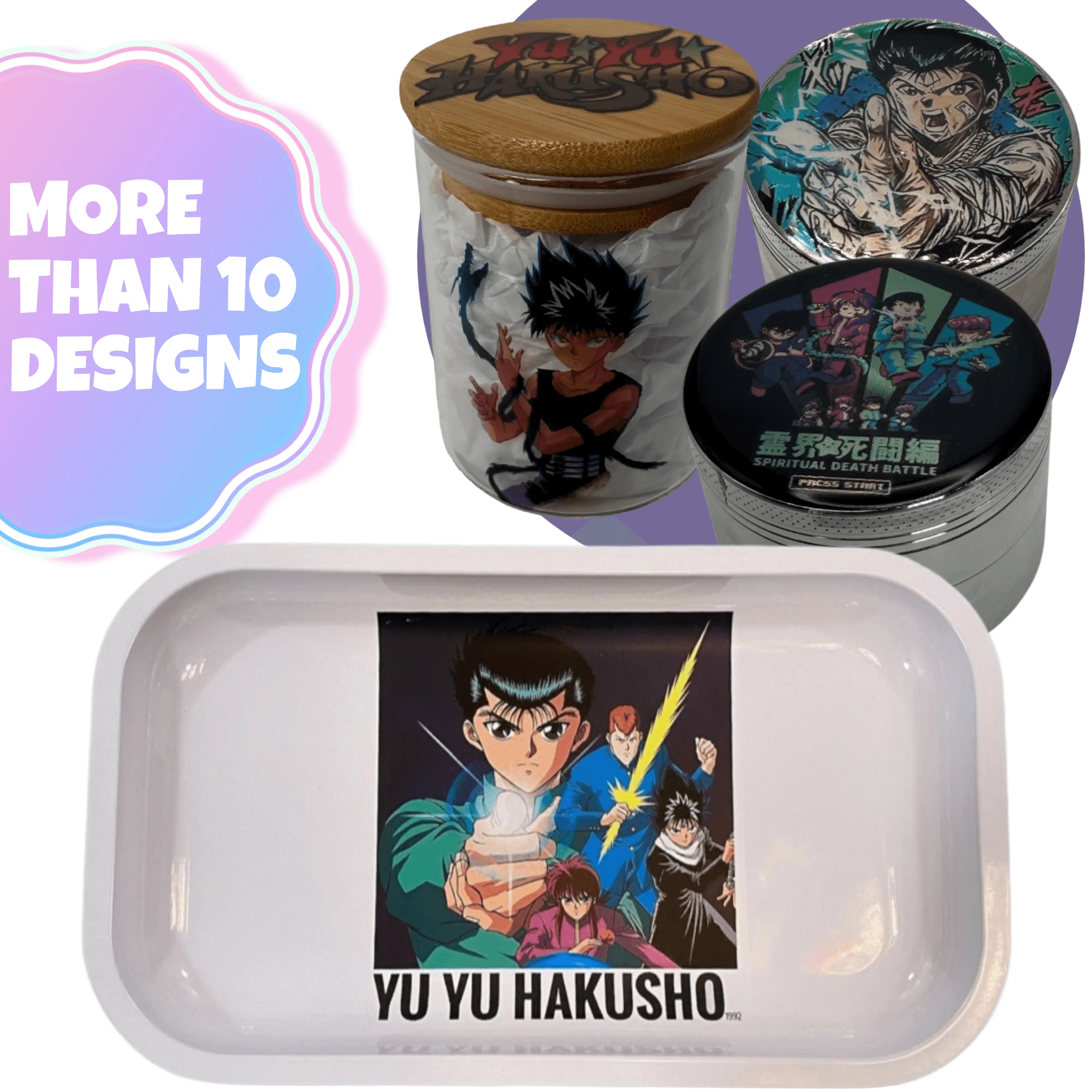 YuYu Hakusho Anime Herb Grinder, Stash Jar, Rolling Tray Set