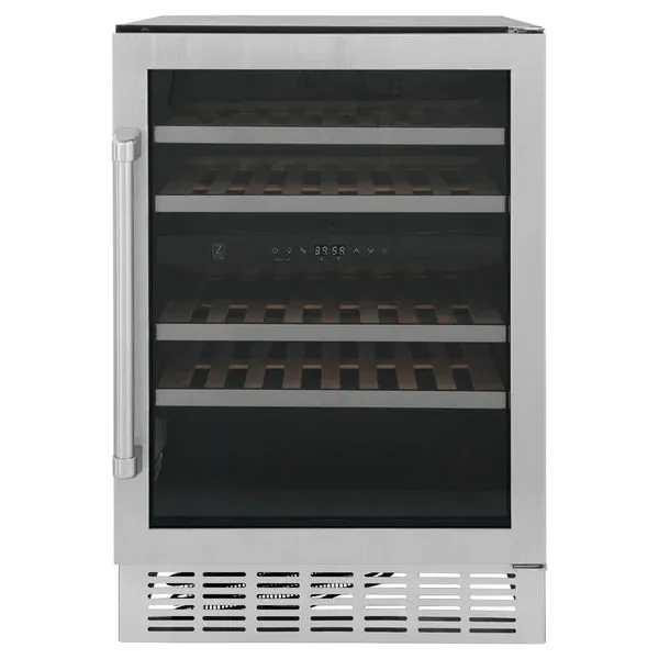 ZLINE 24" Dual Zone 44-Bottle Wine Cooler in Stainless Steel with Wood Shelf (RWV-UD-24)