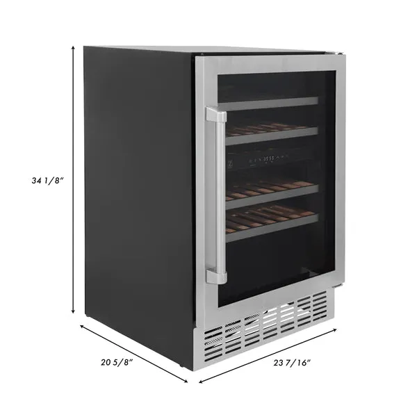 ZLINE 24" Dual Zone 44-Bottle Wine Cooler in Stainless Steel with Wood Shelf (RWV-UD-24)