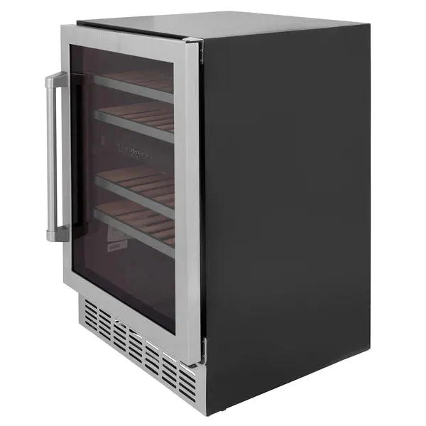 ZLINE 24" Dual Zone 44-Bottle Wine Cooler in Stainless Steel with Wood Shelf (RWV-UD-24)