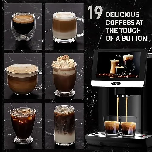 Zulay Magia Super Automatic Coffee Espresso Machine - Durable Espresso Machine With Grinder - Coffee Maker With Easy To Use 7” Touch Screen, 19 Coffee Recipes, 10 User Profiles