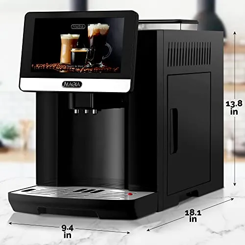 Zulay Magia Super Automatic Coffee Espresso Machine - Durable Espresso Machine With Grinder - Coffee Maker With Easy To Use 7” Touch Screen, 19 Coffee Recipes, 10 User Profiles