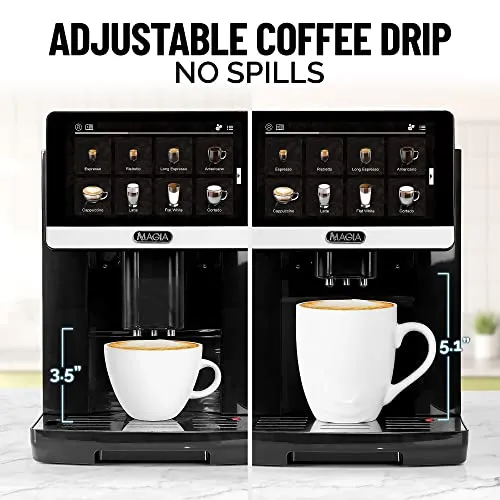 Zulay Magia Super Automatic Coffee Espresso Machine - Durable Espresso Machine With Grinder - Coffee Maker With Easy To Use 7” Touch Screen, 19 Coffee Recipes, 10 User Profiles