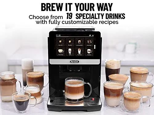 Zulay Magia Super Automatic Coffee Espresso Machine - Durable Espresso Machine With Grinder - Coffee Maker With Easy To Use 7” Touch Screen, 19 Coffee Recipes, 10 User Profiles